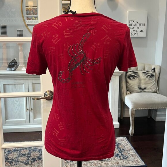 SCORPIO Red Burnout T-shirt Horoscope Zodiac Embellished Shirt NWT Express M - Picture 7 of 9